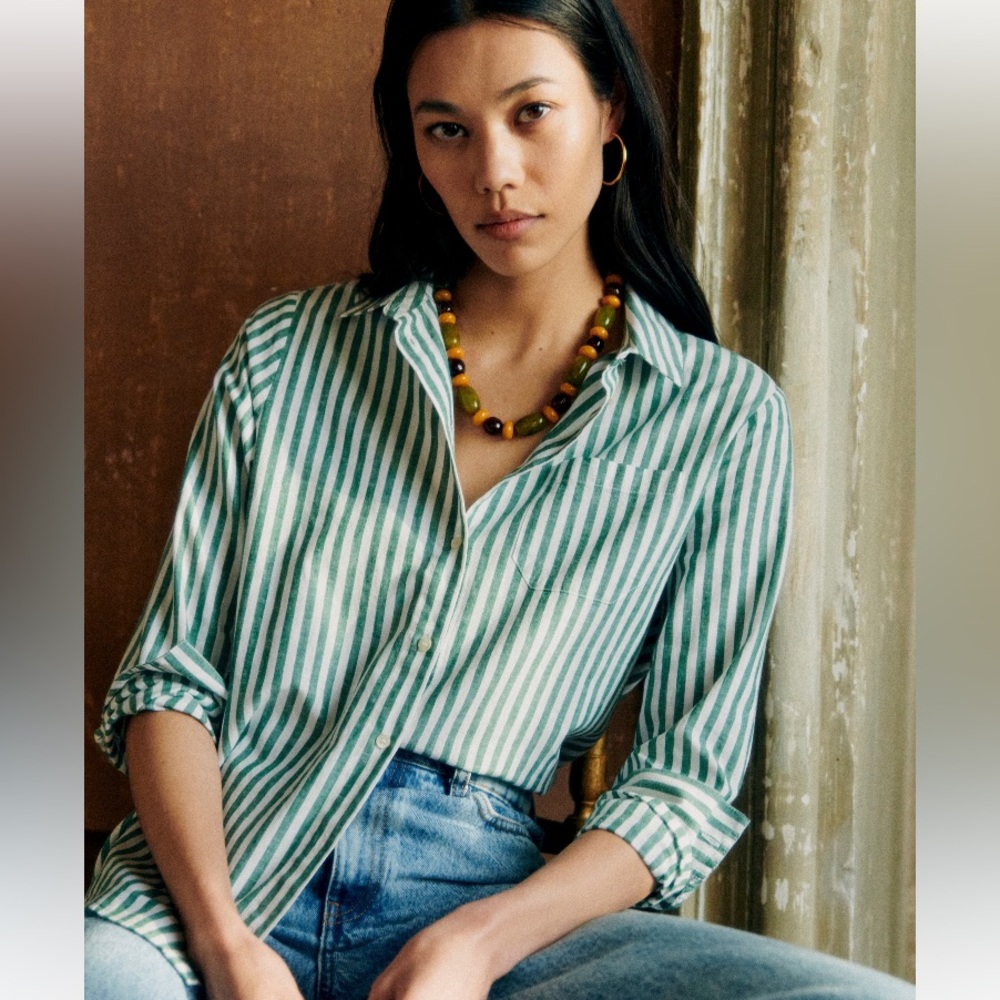 Sézane Tomboy Shirt in Green Stripe Size 4 (36)